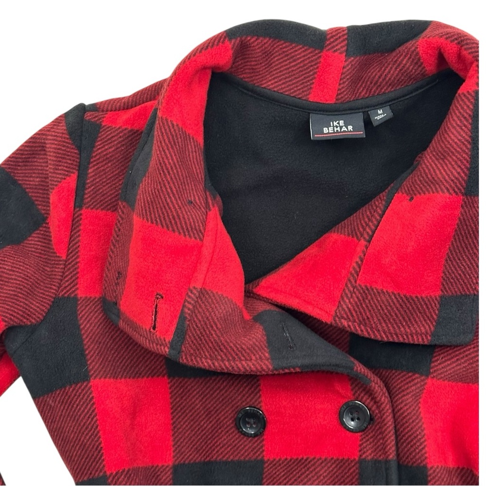 Ike Behar Red and Black Fleece Belted Jacket- Size Medium - Picture 4 of 7